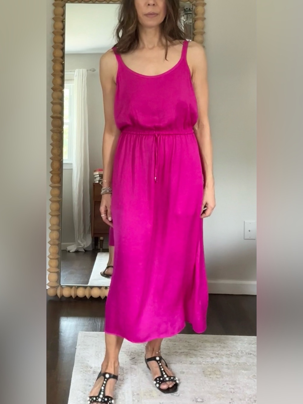 Athleta Fuchsia Satin Midi Dress